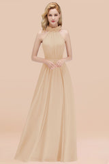Modest High-Neck Halter Ruffle Chiffon Bridesmaid Dresses Affordable-Babyonlines