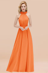 Modest High-Neck Halter Ruffle Chiffon Bridesmaid Dresses Affordable-Babyonlines
