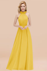 Modest High-Neck Halter Ruffle Chiffon Bridesmaid Dresses Affordable-Babyonlines