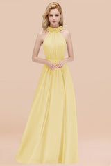 Modest High-Neck Halter Ruffle Chiffon Bridesmaid Dresses Affordable-Babyonlines