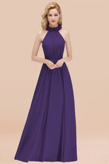 Modest High-Neck Halter Ruffle Chiffon Bridesmaid Dresses Affordable-Babyonlines