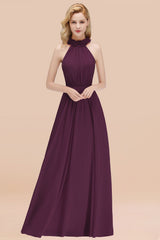 Modest High-Neck Halter Ruffle Chiffon Bridesmaid Dresses Affordable-Babyonlines