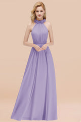 Modest High-Neck Halter Ruffle Chiffon Bridesmaid Dresses Affordable-Babyonlines