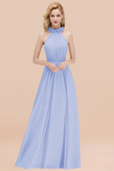 Modest High-Neck Halter Ruffle Chiffon Bridesmaid Dresses Affordable-Babyonlines
