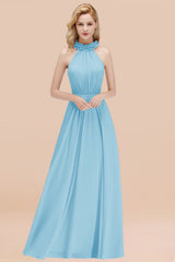 Modest High-Neck Halter Ruffle Chiffon Bridesmaid Dresses Affordable-Babyonlines