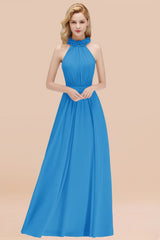 Modest High-Neck Halter Ruffle Chiffon Bridesmaid Dresses Affordable-Babyonlines
