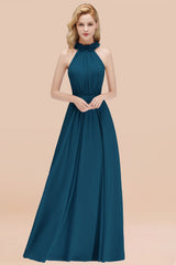 Modest High-Neck Halter Ruffle Chiffon Bridesmaid Dresses Affordable-Babyonlines