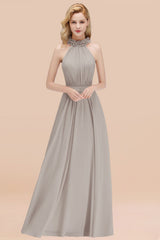 Modest High-Neck Halter Ruffle Chiffon Bridesmaid Dresses Affordable-Babyonlines