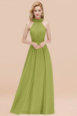 Modest High-Neck Halter Ruffle Chiffon Bridesmaid Dresses Affordable-Babyonlines