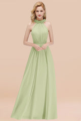Modest High-Neck Halter Ruffle Chiffon Bridesmaid Dresses Affordable-Babyonlines