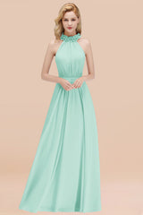 Modest High-Neck Halter Ruffle Chiffon Bridesmaid Dresses Affordable-Babyonlines