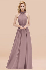 Modest High-Neck Halter Ruffle Chiffon Bridesmaid Dresses Affordable-Babyonlines