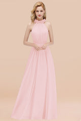 Modest High-Neck Halter Ruffle Chiffon Bridesmaid Dresses Affordable-Babyonlines