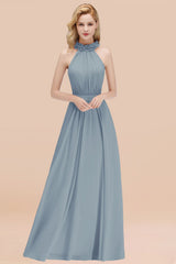 Modest High-Neck Halter Ruffle Chiffon Bridesmaid Dresses Affordable-Babyonlines