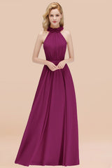 Modest High-Neck Halter Ruffle Chiffon Bridesmaid Dresses Affordable-Babyonlines