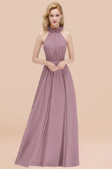 Modest High-Neck Halter Ruffle Chiffon Bridesmaid Dresses Affordable-Babyonlines