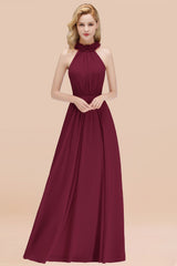 Modest High-Neck Halter Ruffle Chiffon Bridesmaid Dresses Affordable-Babyonlines