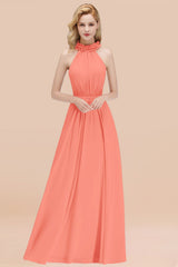 Modest High-Neck Halter Ruffle Chiffon Bridesmaid Dresses Affordable-Babyonlines