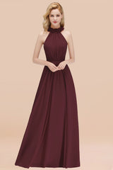 Modest High-Neck Halter Ruffle Chiffon Bridesmaid Dresses Affordable-Babyonlines