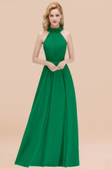 Modest High-Neck Halter Ruffle Chiffon Bridesmaid Dresses Affordable-Babyonlines
