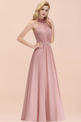 Modest High-Neck Halter Ruffle Chiffon Bridesmaid Dresses Affordable-Babyonlines