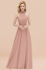 Modest High-Neck Halter Ruffle Chiffon Bridesmaid Dresses Affordable-Babyonlines