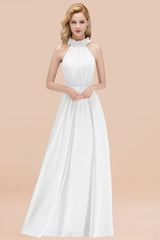 Modest High-Neck Halter Ruffle Chiffon Bridesmaid Dresses Affordable-Babyonlines