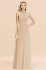 Modest High-Neck Yellow Chiffon Affordable Bridesmaid Dresses Online-Babyonlines