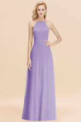 Modest High-Neck Yellow Chiffon Affordable Bridesmaid Dresses Online-Babyonlines