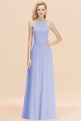 Modest High-Neck Yellow Chiffon Affordable Bridesmaid Dresses Online-Babyonlines