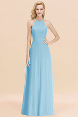 Modest High-Neck Yellow Chiffon Affordable Bridesmaid Dresses Online-Babyonlines