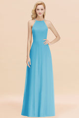 Modest High-Neck Yellow Chiffon Affordable Bridesmaid Dresses Online-Babyonlines