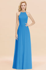 Modest High-Neck Yellow Chiffon Affordable Bridesmaid Dresses Online-Babyonlines