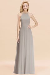 Modest High-Neck Yellow Chiffon Affordable Bridesmaid Dresses Online-Babyonlines