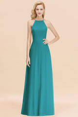 Modest High-Neck Yellow Chiffon Affordable Bridesmaid Dresses Online-Babyonlines