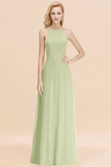 Modest High-Neck Yellow Chiffon Affordable Bridesmaid Dresses Online-Babyonlines