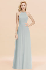 Modest High-Neck Yellow Chiffon Affordable Bridesmaid Dresses Online-Babyonlines