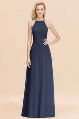 Modest High-Neck Yellow Chiffon Affordable Bridesmaid Dresses Online-Babyonlines