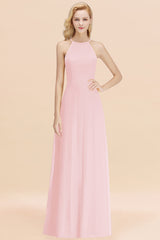 Modest High-Neck Yellow Chiffon Affordable Bridesmaid Dresses Online-Babyonlines