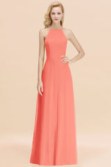 Modest High-Neck Yellow Chiffon Affordable Bridesmaid Dresses Online-Babyonlines