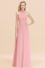 Modest High-Neck Yellow Chiffon Affordable Bridesmaid Dresses Online-Babyonlines