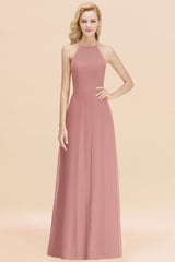 Modest High-Neck Yellow Chiffon Affordable Bridesmaid Dresses Online-Babyonlines