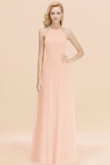 Modest High-Neck Yellow Chiffon Affordable Bridesmaid Dresses Online-Babyonlines