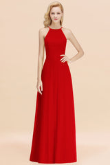 Modest High-Neck Yellow Chiffon Affordable Bridesmaid Dresses Online-Babyonlines