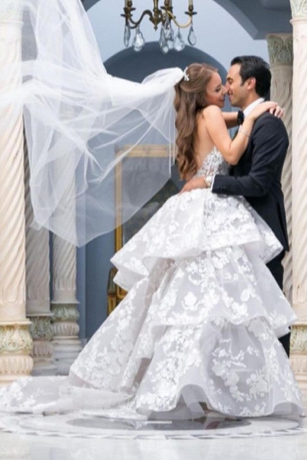 Modest Long Ball Gown Sweetheart Wedding Dress with Tulle Lace