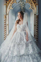 Modest Long Ball Gown Sweetheart Wedding Dress with Tulle Lace