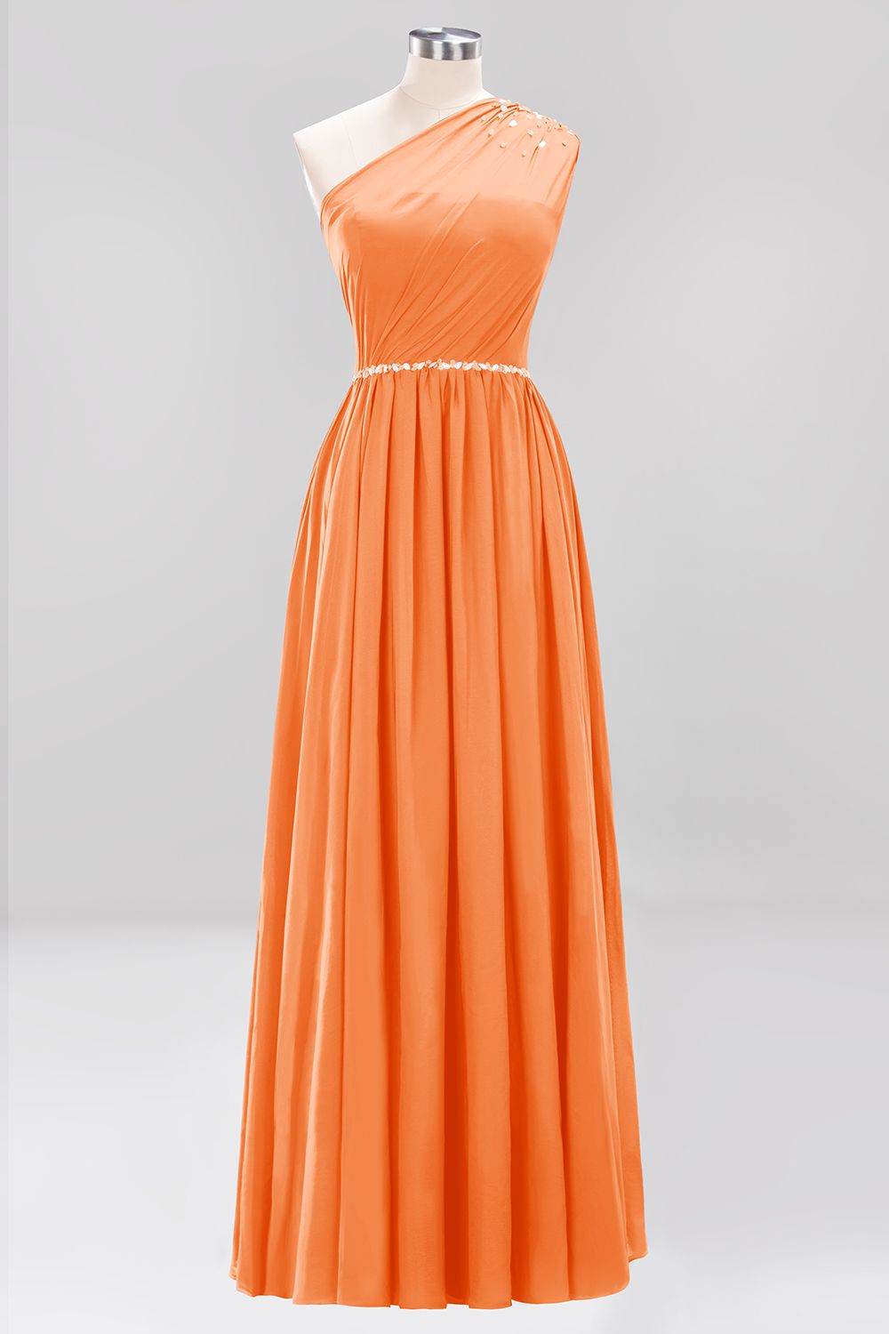 Modest One-shoulder Royal Blue Affordable Bridesmaid Dress with Beadings-Babyonlines