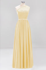 Modest One-shoulder Royal Blue Affordable Bridesmaid Dress with Beadings-Babyonlines