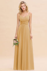 Modest Ruffle Spaghetti Straps Backless Burgundy Bridesmaid Dresses Affordable-Babyonlines