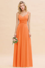 Modest Ruffle Spaghetti Straps Backless Burgundy Bridesmaid Dresses Affordable-Babyonlines